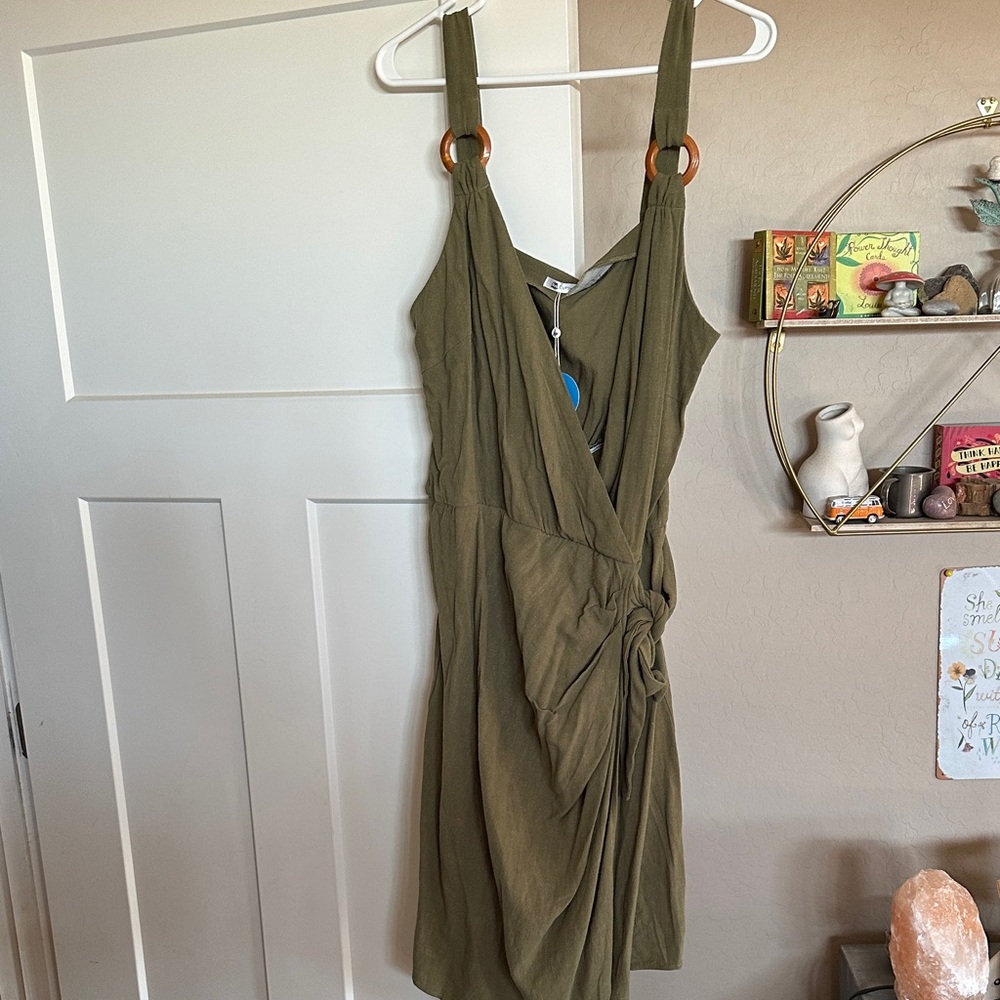 Cupshe Asymmetrical Olive Dress with Wooden Ring Accents